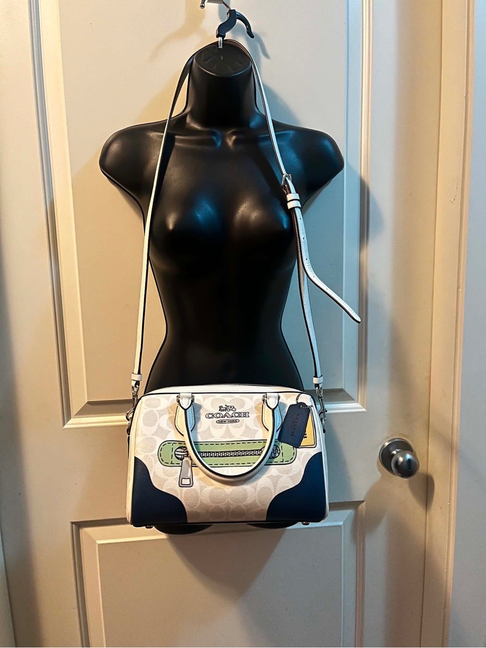 Coach Rowan Satchel Bag Sketch Print Signature Canvas Cream White Blue CAK19 - Picture 9 of 11